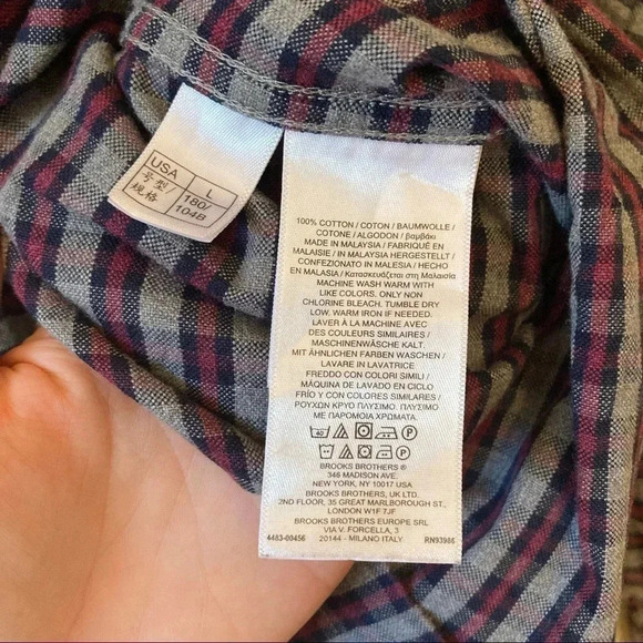 Brooks Brothers red fleece red grey grid plaid checkered  button down shirt - Picture 6 of 6
